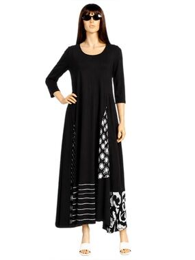 Alembika Black White Swing Dress Sz 0 Lagenlook Art to Wear Oversized Minimalist
